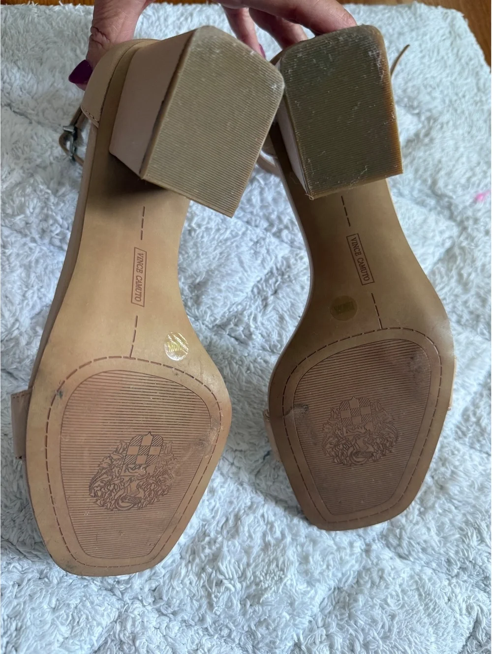 Vince Camuto Women's Nude Leather Block Heel Sandals Size 8.5M